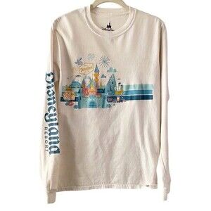Disney Parks Cream Disneyland Resort Graphic Print Long Sleeve Logo S